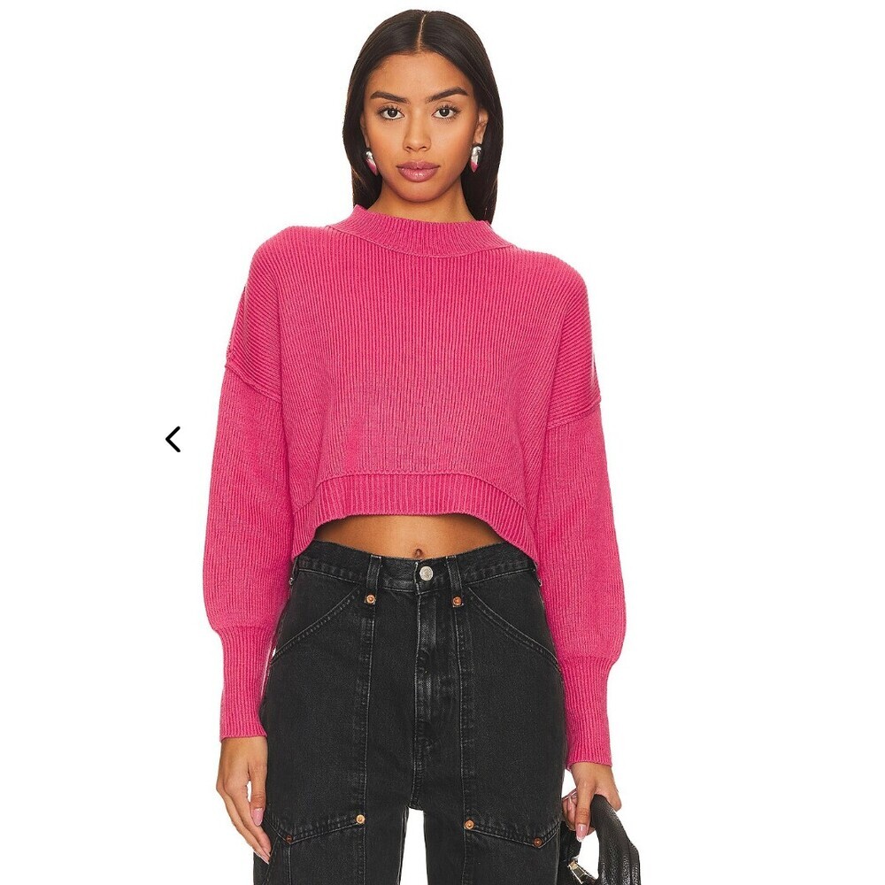 Free People Easy Street Crop Sweater in Mademoiselle Size XS Hot Pink